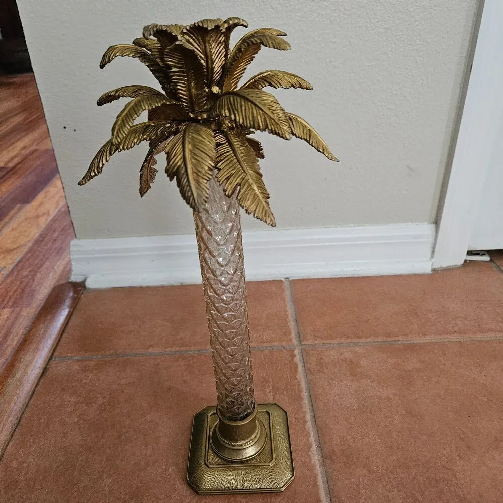 RARE JAY STRONGWATER FLORA & FAUNA PALM TREE ENAMEL CRYSTAL CANDLE HOLDER OBJET